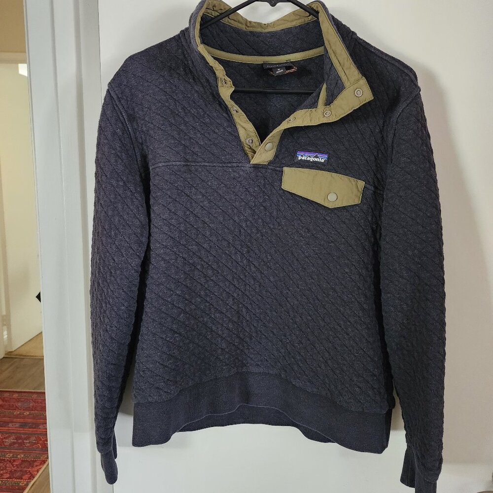 Patagonia Organic Cotton Quilt Snap-T Pullover Women’s Medium Black Gray Green